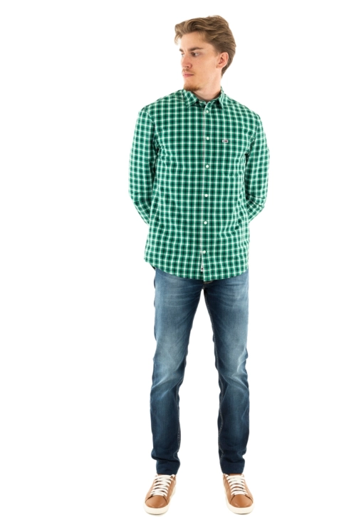 Chemise tommy jeans reg poplin l30 green malachite check