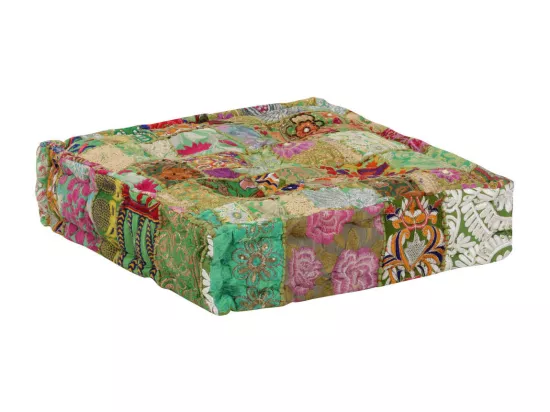 Pouf carré en coton fait à la main 50 x 50 x 12 cm Vert