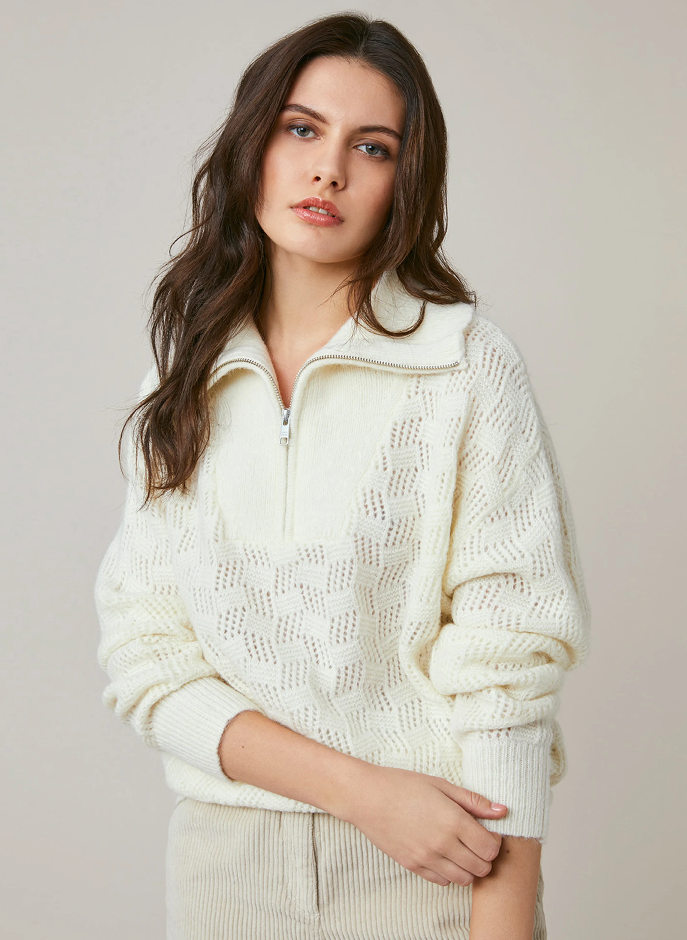 ERICO - Pull oversize col camionneur en laine mélangée | Blanc