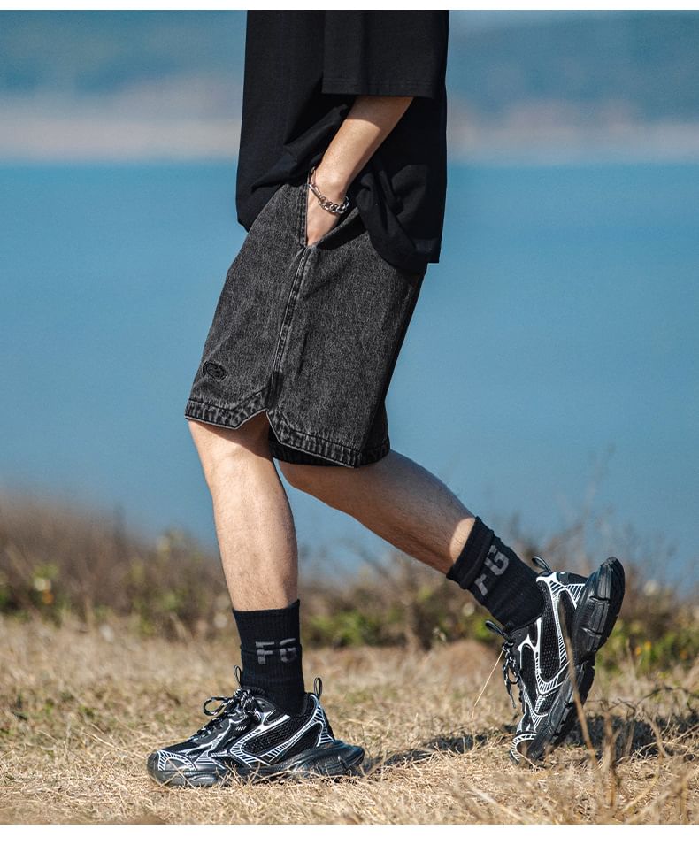 Really Point - Gewassen denim shorts met trekkoord in de taille