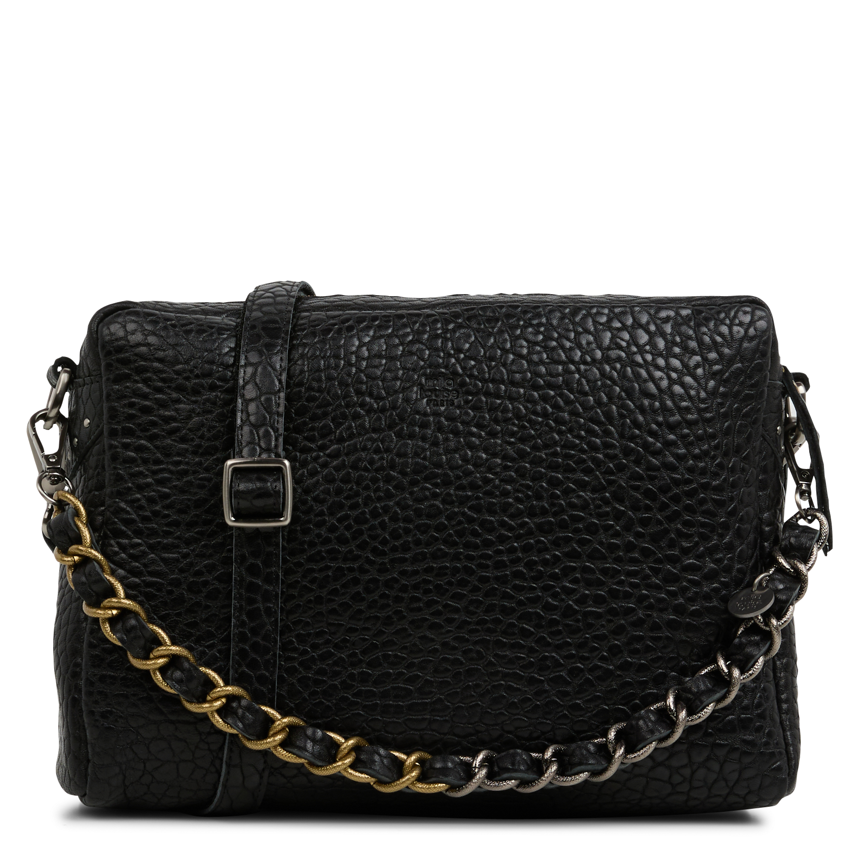 MAMA - Sac bandoulière en cuir embossé| Noir