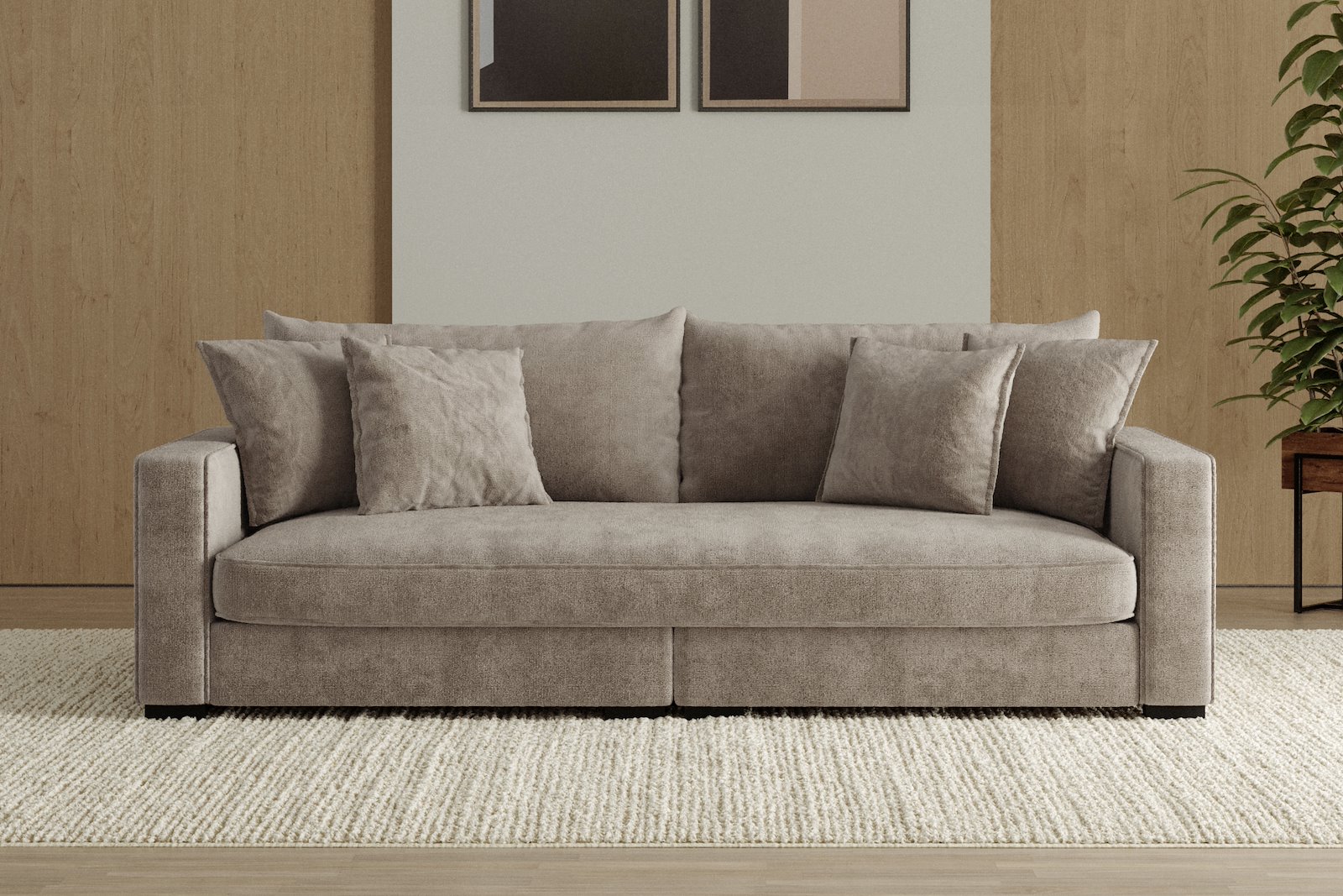 Rossi Lux 3-seter sofa (1 setepute) Tekstil Genesis 4 Beige, arm B med sorte ben. Lux Komfort.