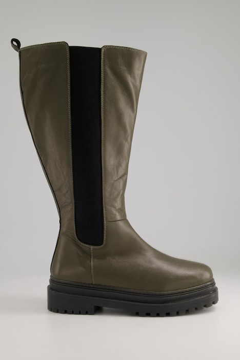 Lederstiefel, Elastik-Einsatz, Plateau Sohle, Weite H