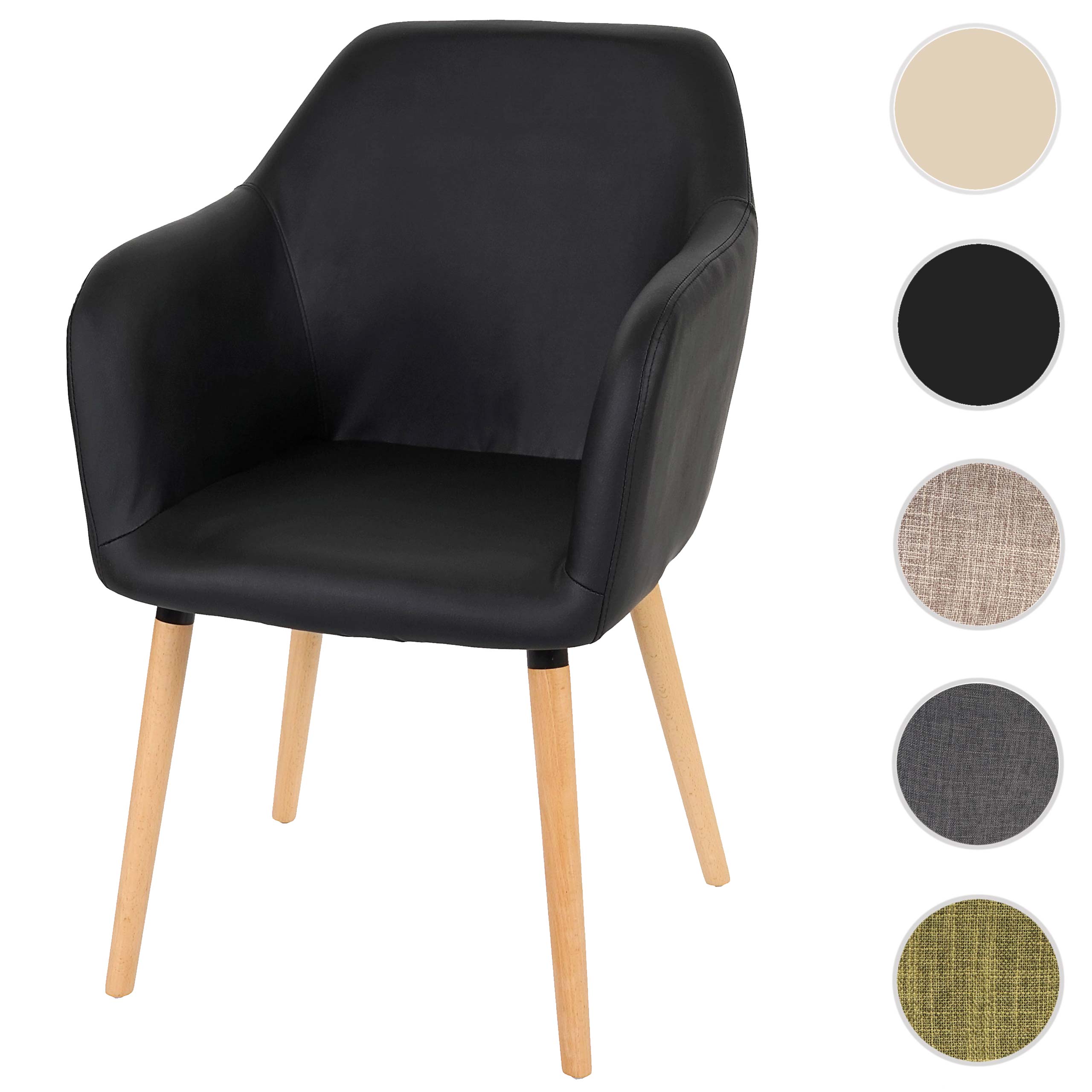 Esszimmerstuhl Vaasa T381, Stuhl Küchenstuhl, Retro 50er Jahre Design ~ Kunstleder, schwarz, helle Beine