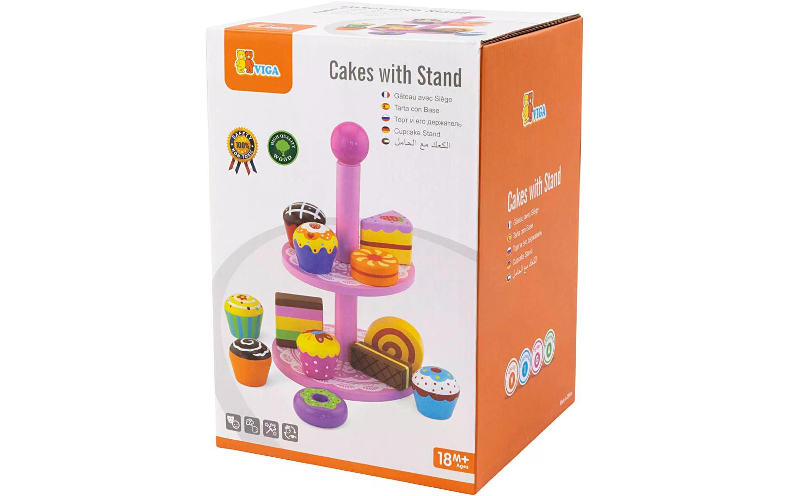 Spiel-Lebensmittel Cupcakes mit KuchenregalHolzgebäck mit Ständer