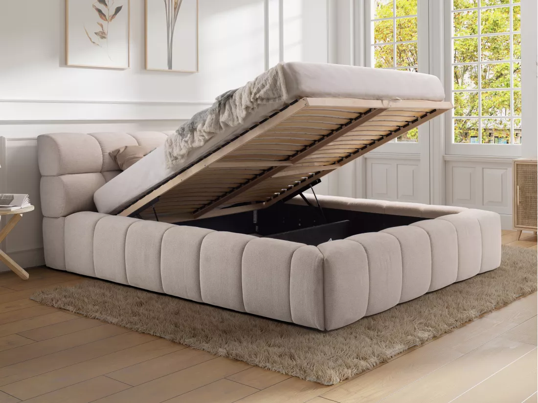 Lit coffre 180 x 200 cm - Tissu - Beige - FORVIK II de Pascal Morabito