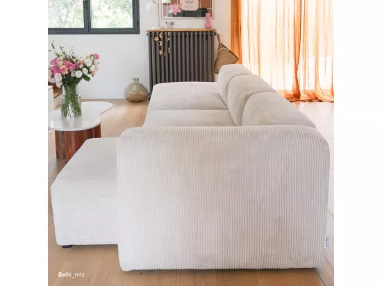 Canapé d'angle à droite modulable avec méridienne 5 places en velours côtelé beige - Modulo