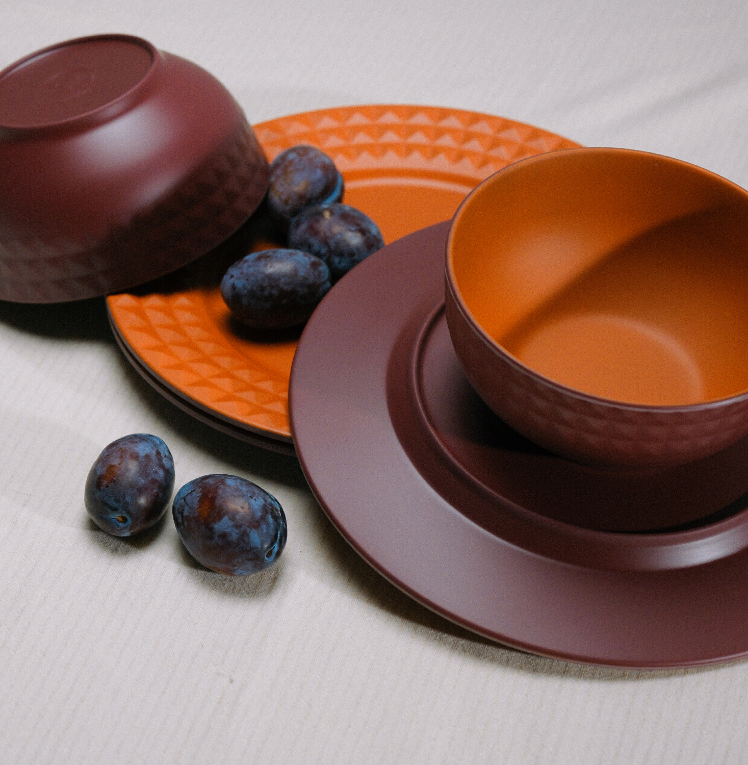 Flamefield Viva Terra 12delig melamine servies rood/relief