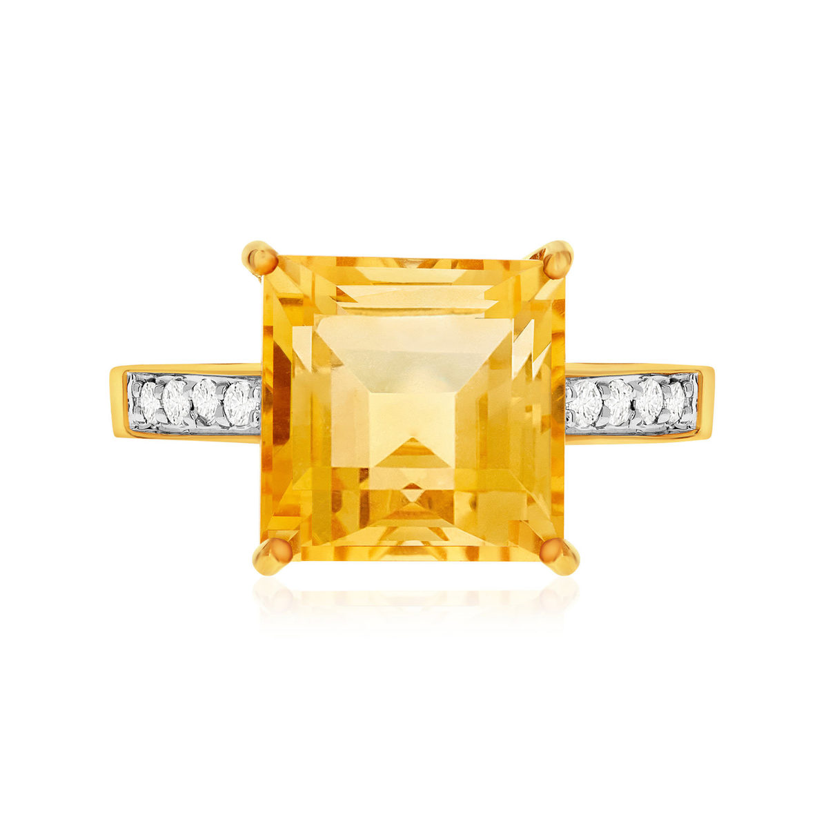 Bague or 375 2 tons citrine carrée et zirconias