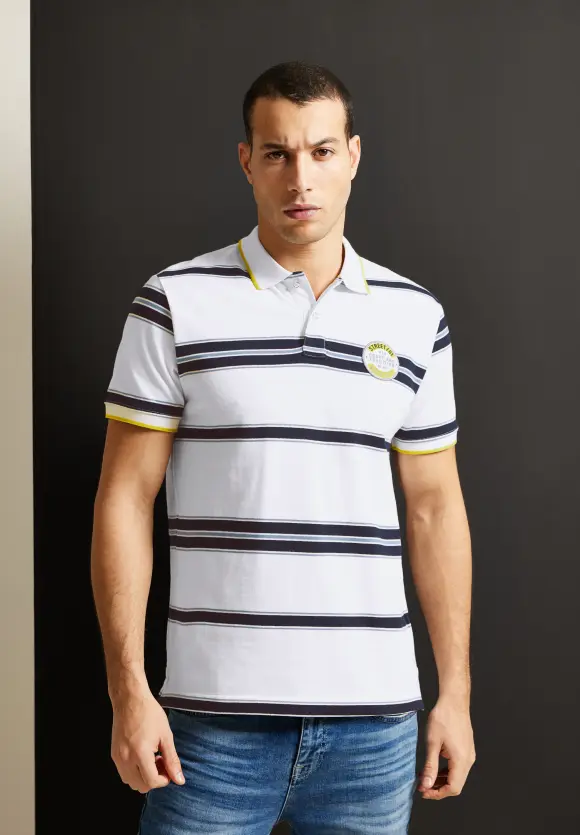 Gestreiftes Piqueé Poloshirt - White