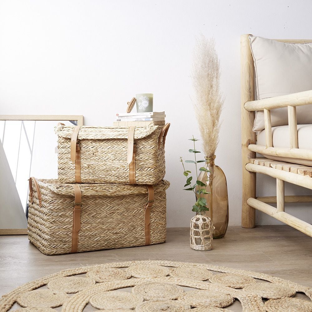 Malle en jute naturelle avec sangles 43x24xH22 cm - TISSIA
