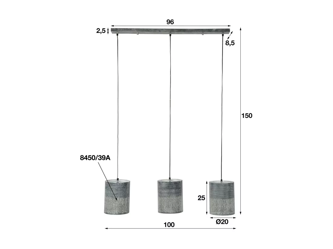 Suspension contemporaine 3 lampes ajourées effet béton MELBOURNE