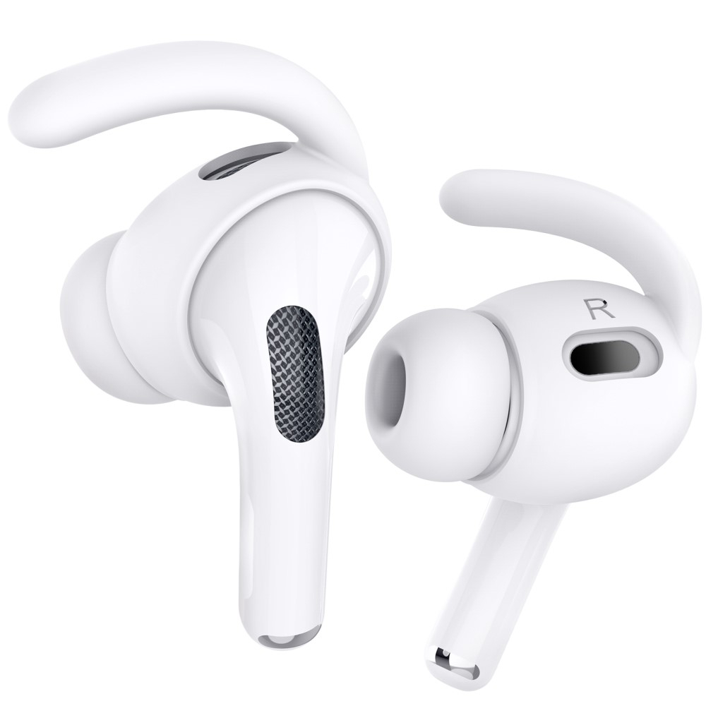 (4-tlg. Set) Gr. L AirPods Pro 2 Silikon Ohrbügel Haken Halterung - Weiss