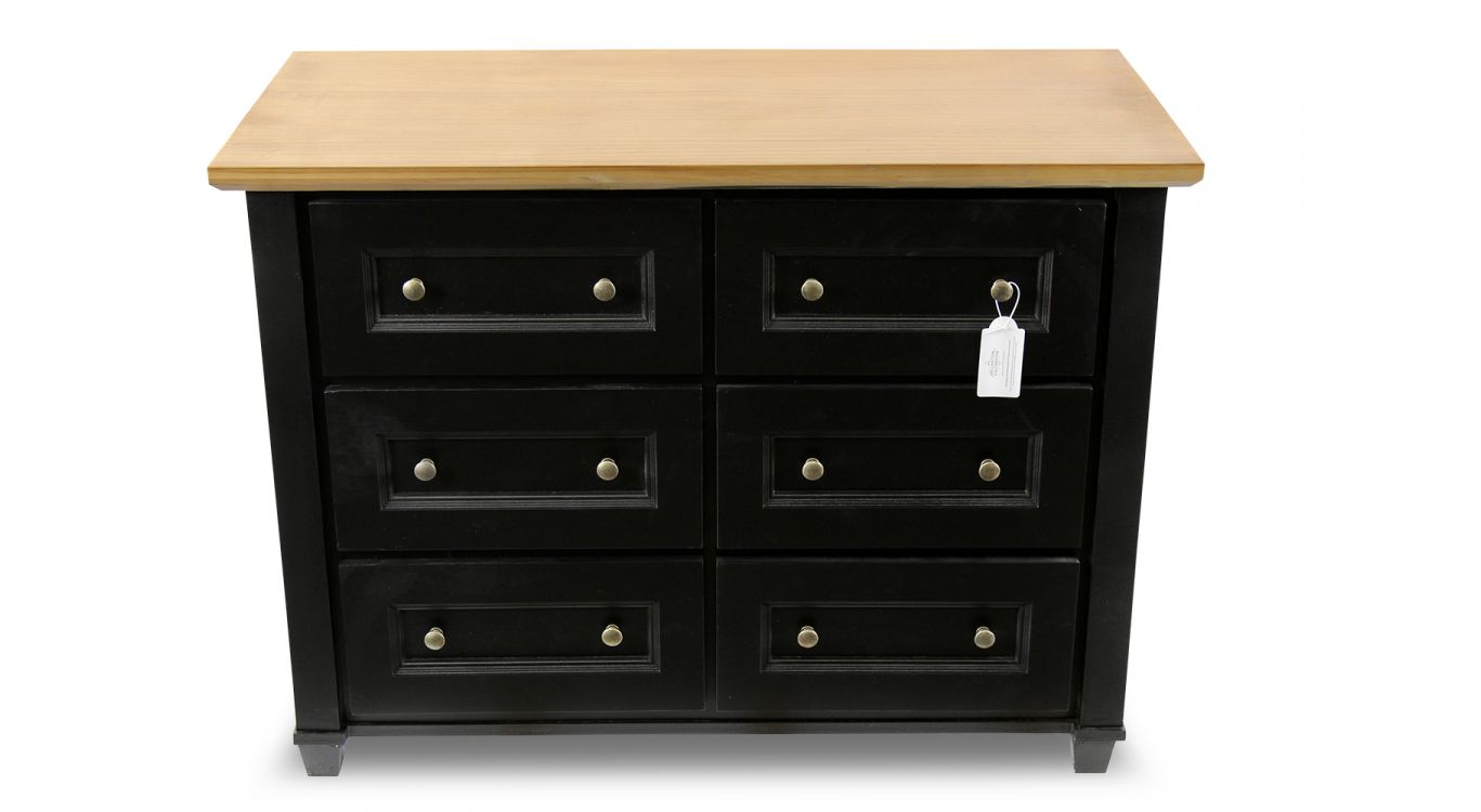 Commode 6 tiroirs bois noir 100x49x73.8cm - bois-mdf
