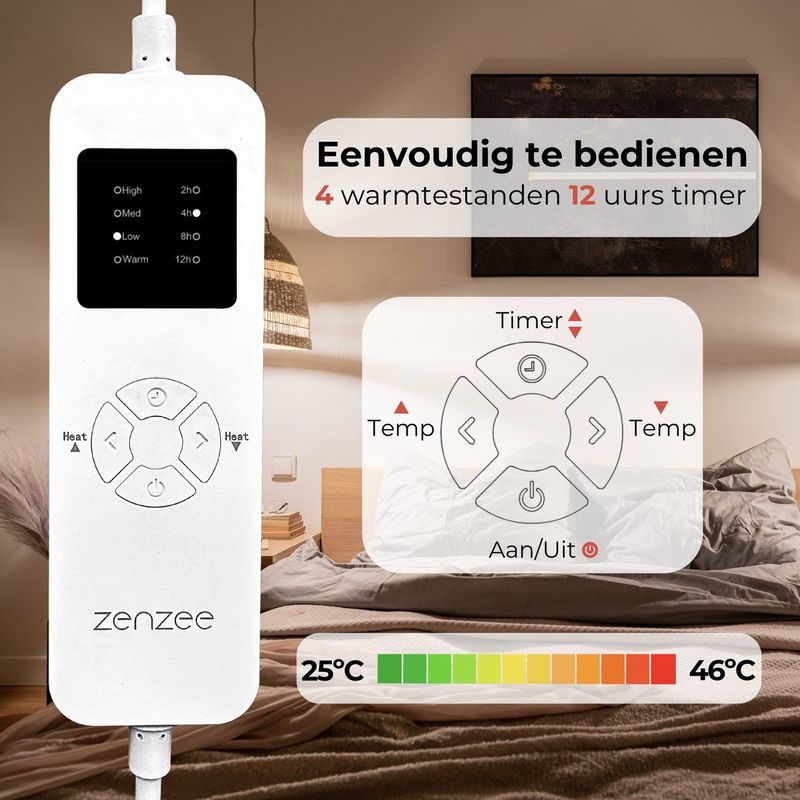 Elektrische deken - Elektrische onderdeken - 190 x 80 cm - XL formaat - 4 warmtestanden - 12 uurs timer - Warmte deken