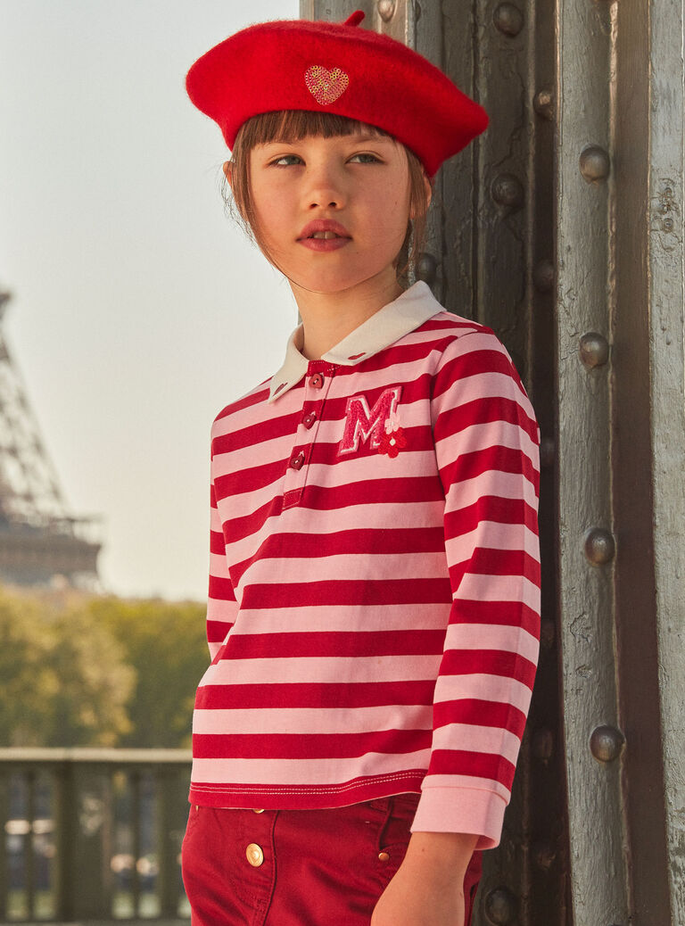 Polo rose barbapapa et rouge à imprimé à rayures