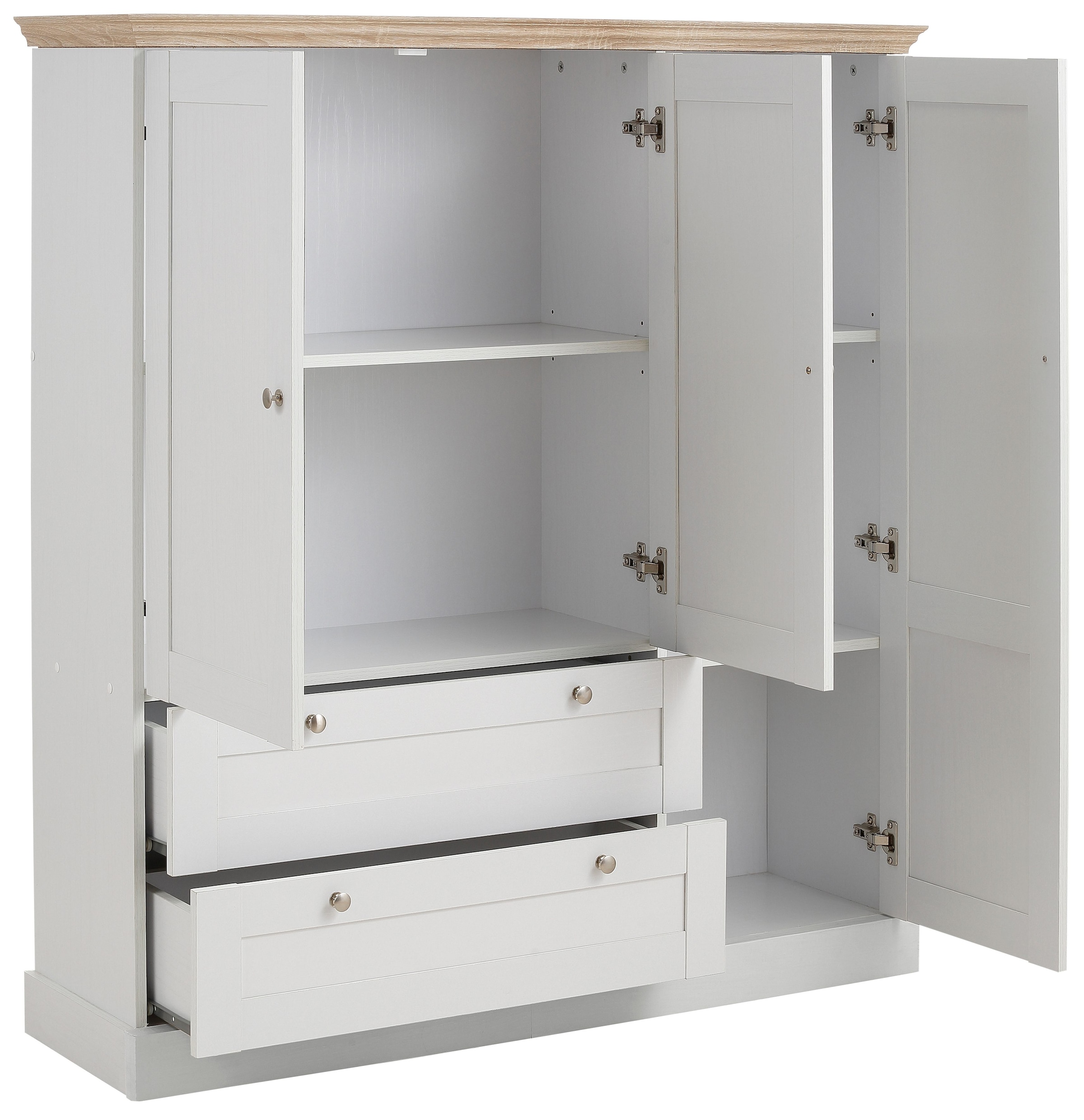 Home affaire Drehtürenschrank »Binz, Wäscheschrank, Mehrzweckschrank, skandinavischer Landhausstil« B/H/T ca. 122/130/35 cm,  viele Stauraummöglichkeiten, Metallgriffe, Türen mit Rahmen/ Kassetten