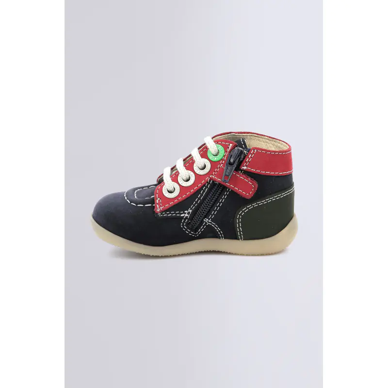 BONZIP MARINE ROUGE VERT BOTTILLONS Cuir Garçon