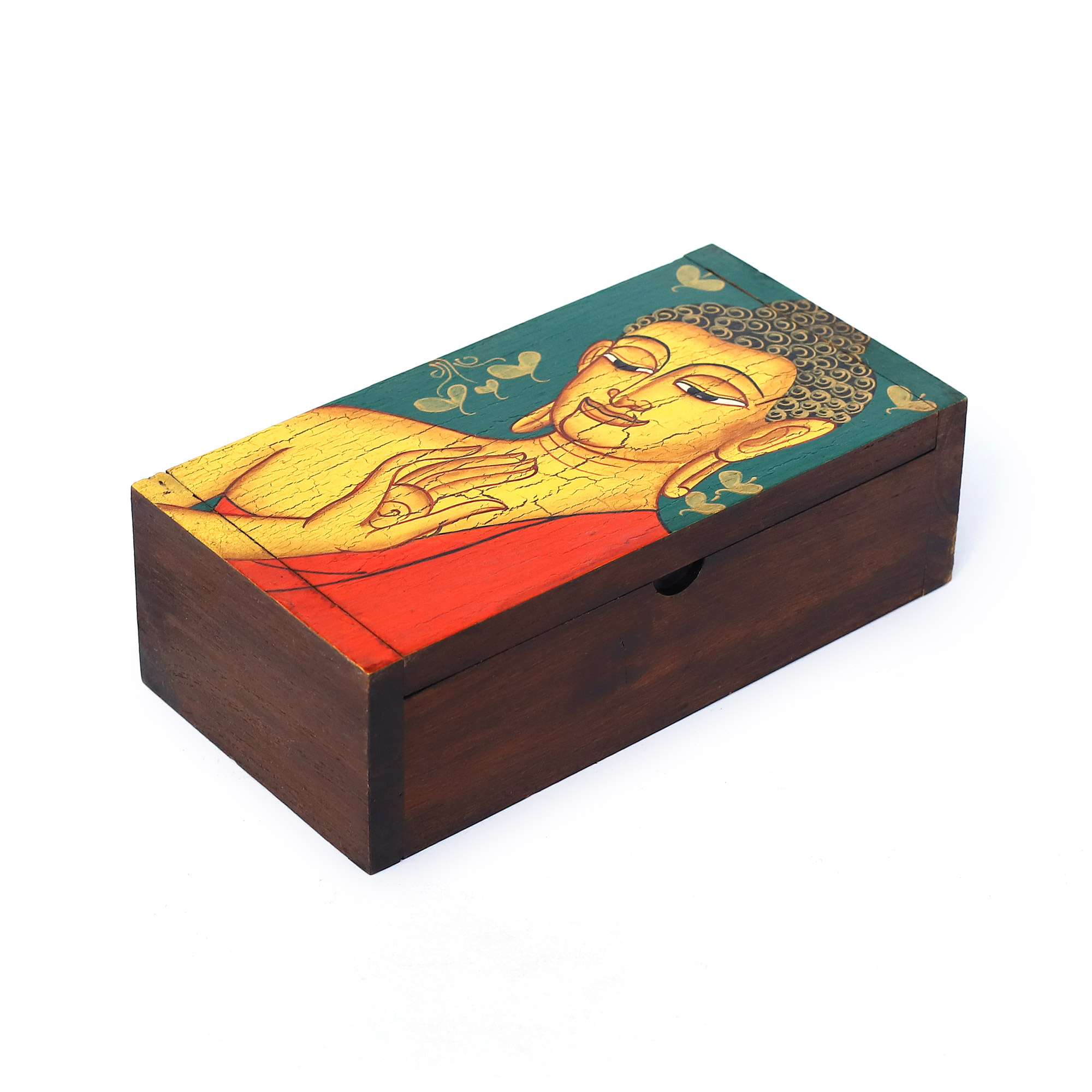 Holzschatulle 'Buddha blau', Teak, L 10 cm, B 20 cm, H 6 cm von fischer's lagerhaus