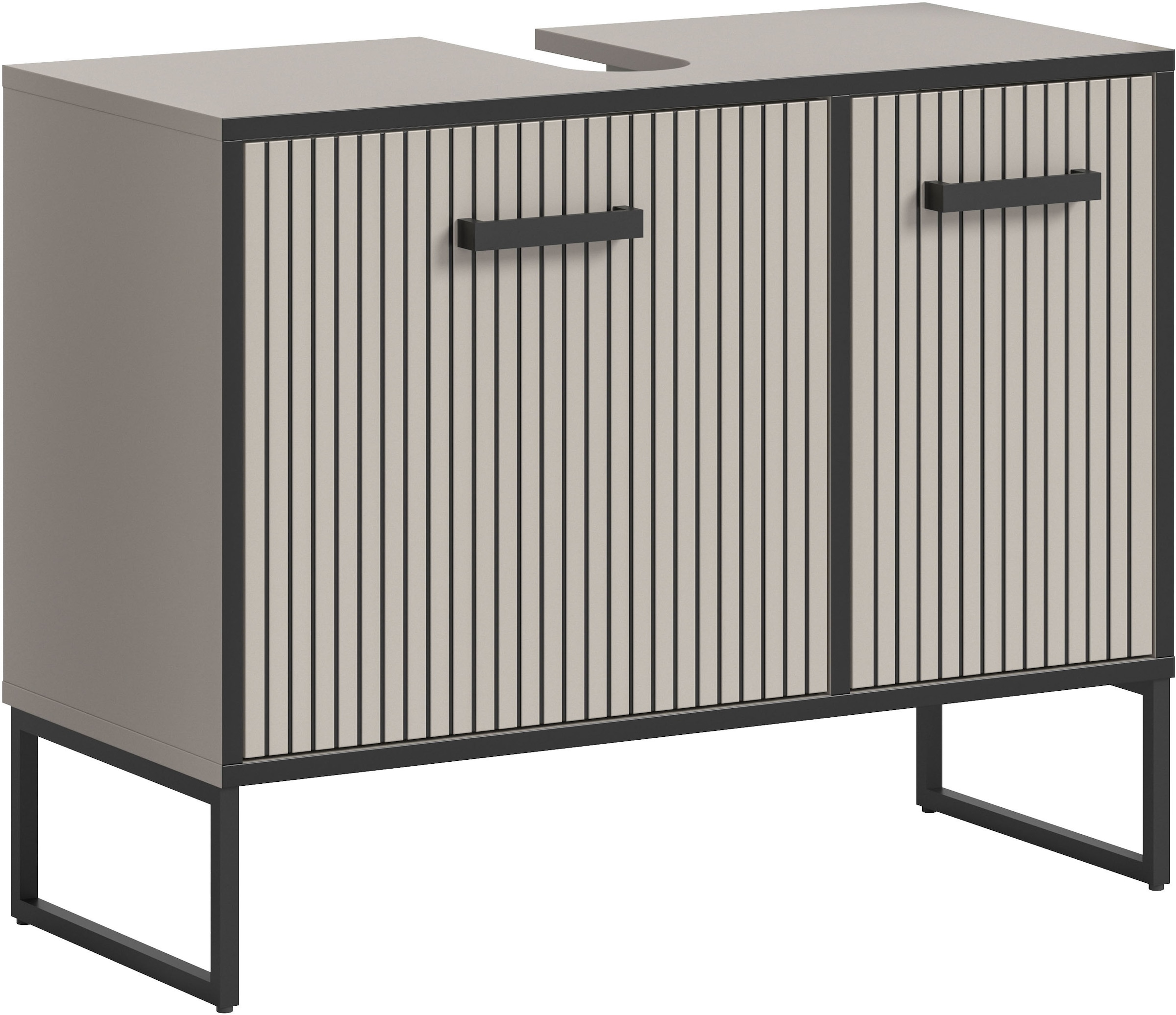 welltime Waschbeckenunterschrank »Locri, Höhe 63 cm, Rillenoptik, Metall Kufen« 1 Stk. tlg. modernes Design, Badschrank, Unterschrank, Bad