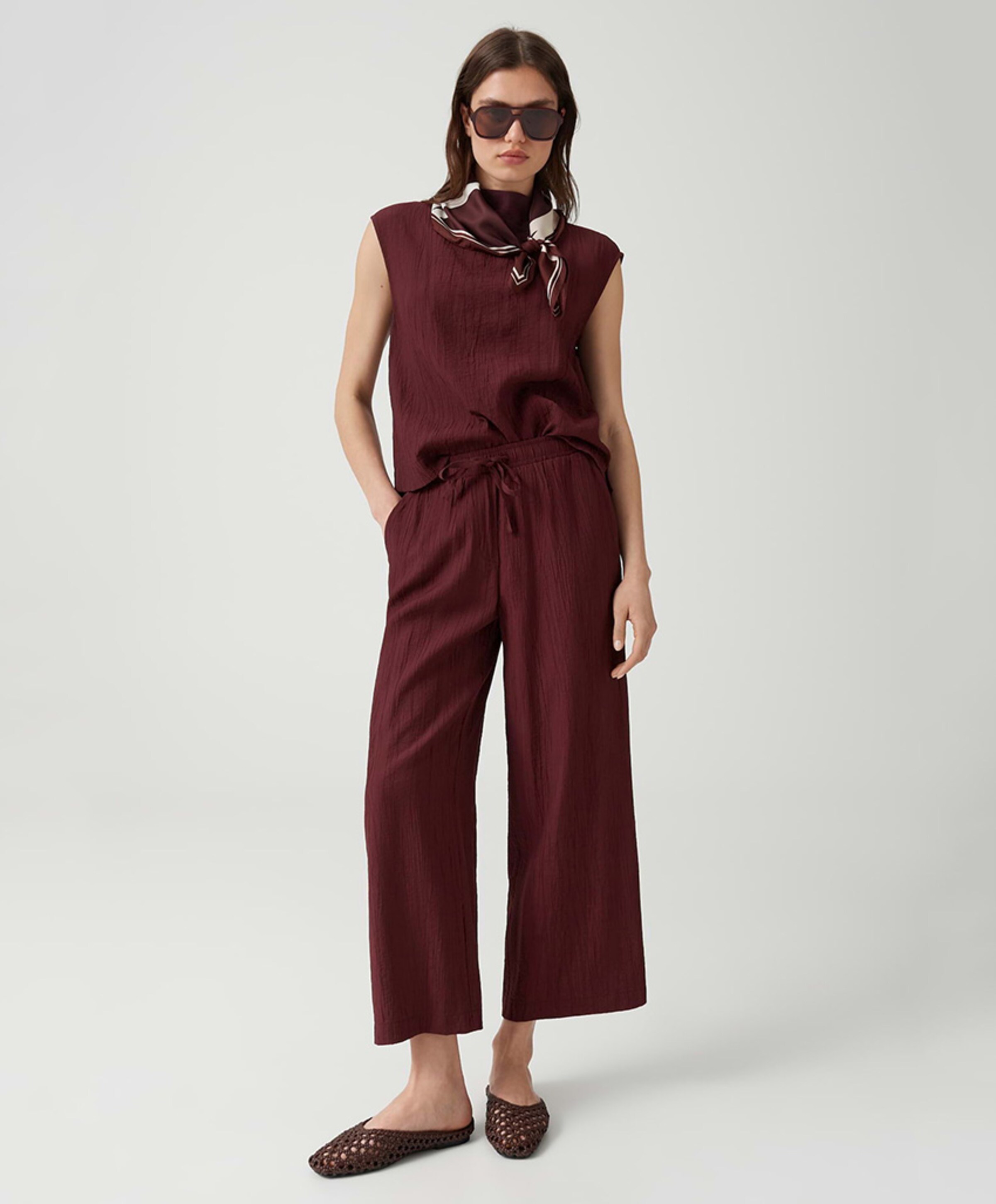 OPUS Marou crinkled dames broek bordeaux