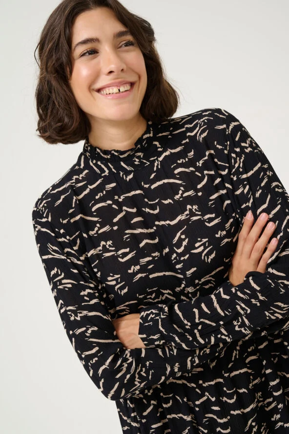 Kaffe KAluna Dress Black/beige abstract print