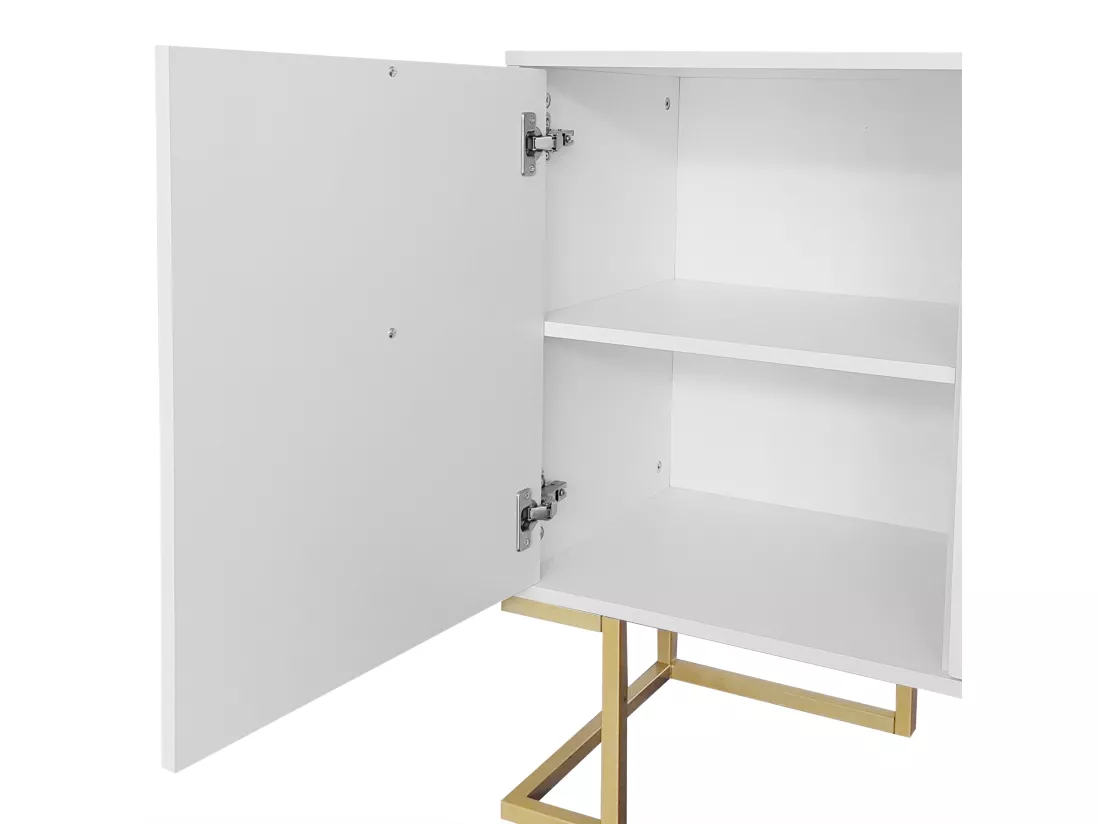 Buffet bas 3 portes avec étagères réglables - 138x40x80.5cm - Bois MDF et métal doré - Blanc