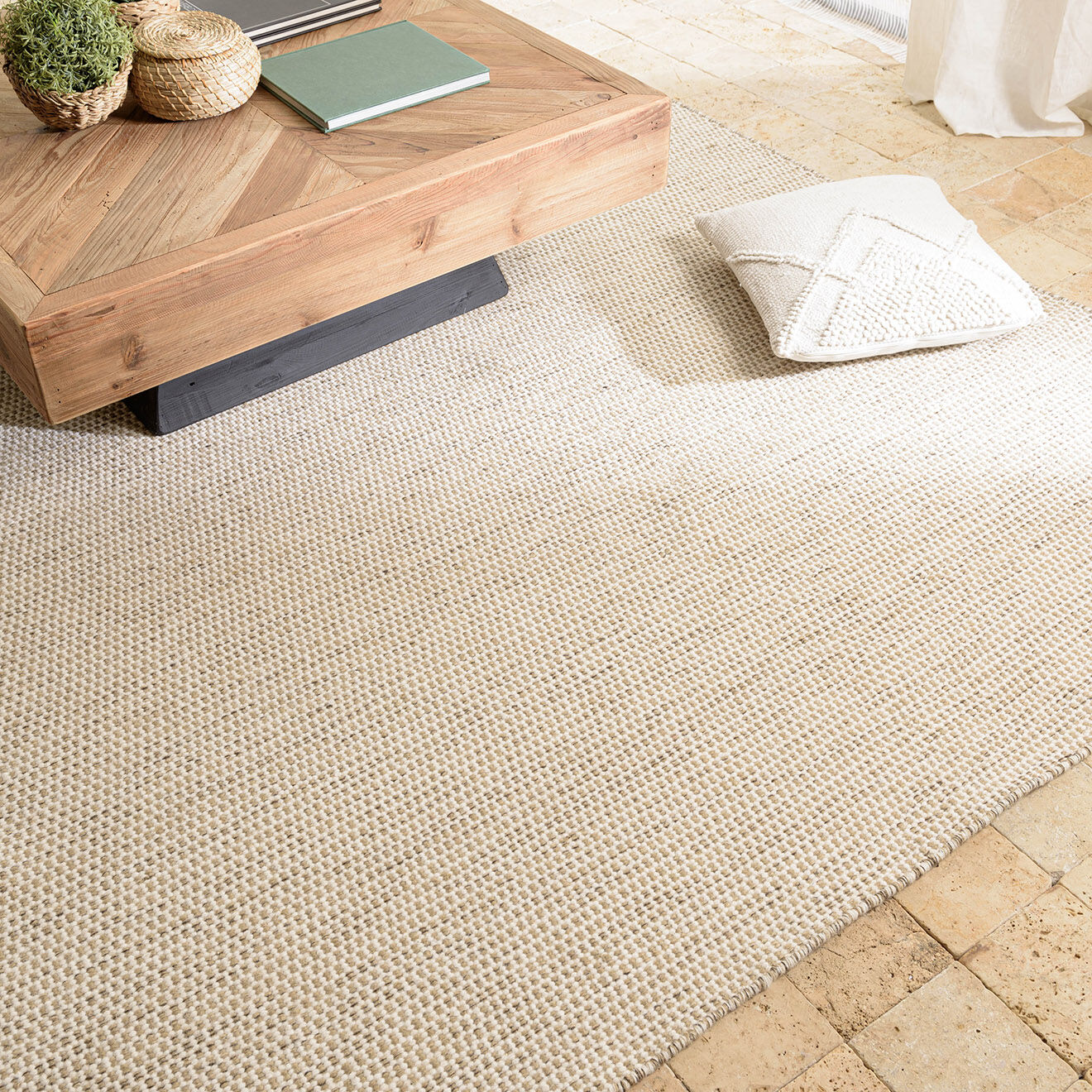 Macabane Tapis en Laine tissée Quentin blanc/marron chiné - 230x160 cm