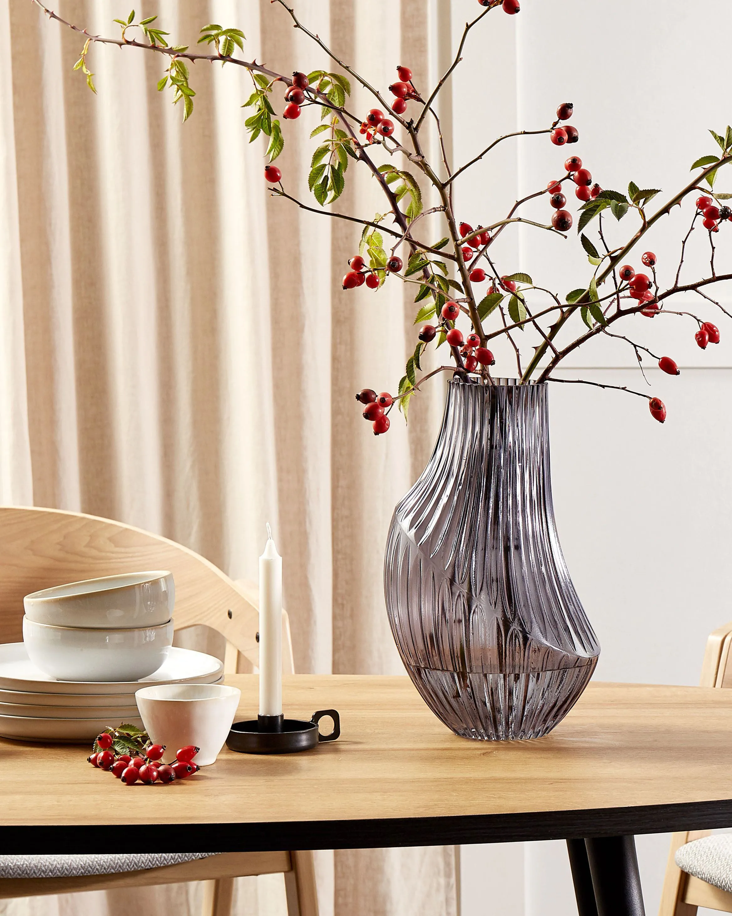 Bloemenvaas MYRSINA Glas 36 cm Grijs