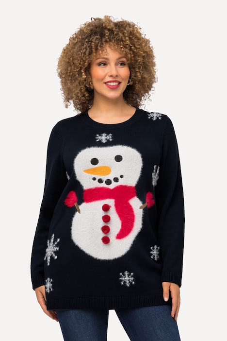Weihnachtspullover, Schneemann, Rundhals, Langarm