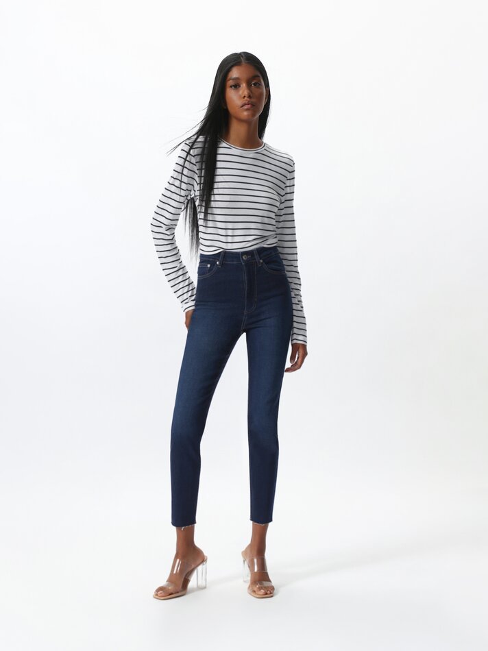 Calça jeans skinny de cintura alta - Azul-marinho