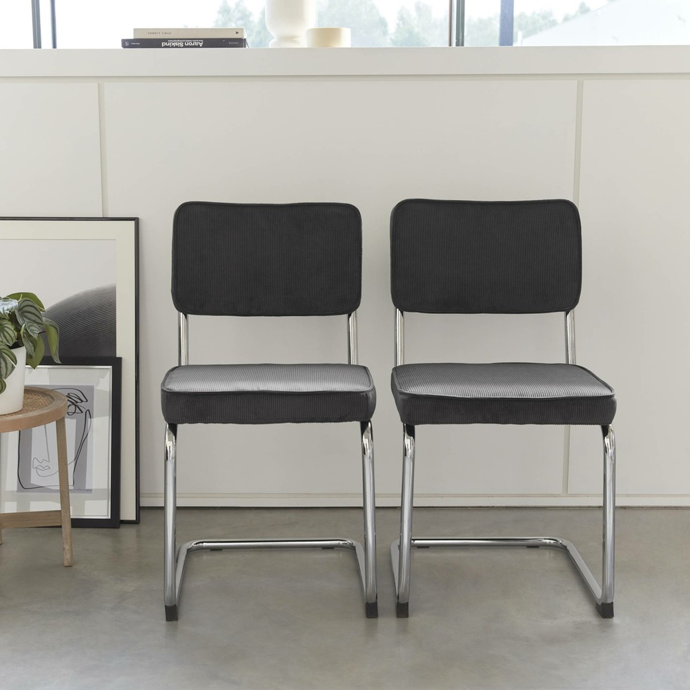Lot de 2 chaises cantilever velours côtelé gris foncé l46 x p54.5x h84.5cm