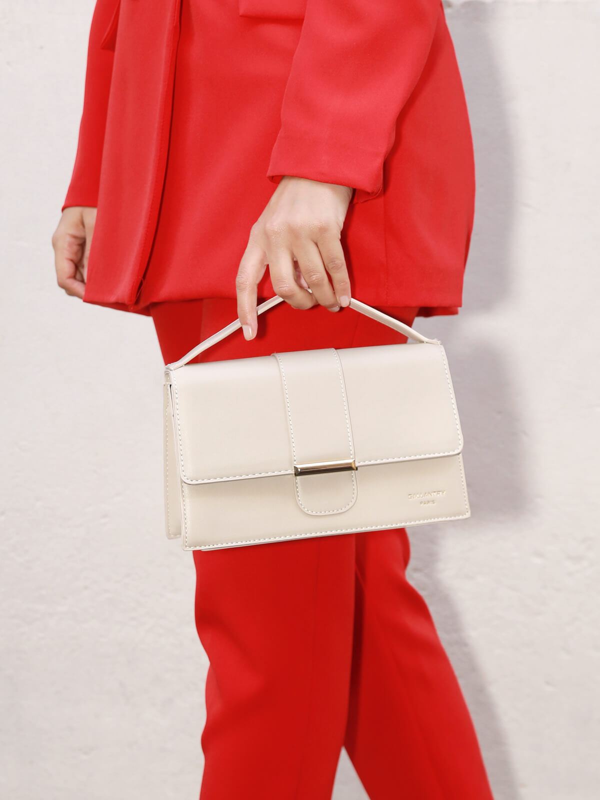 Mini sac rectangle à fermoir doré- Beige