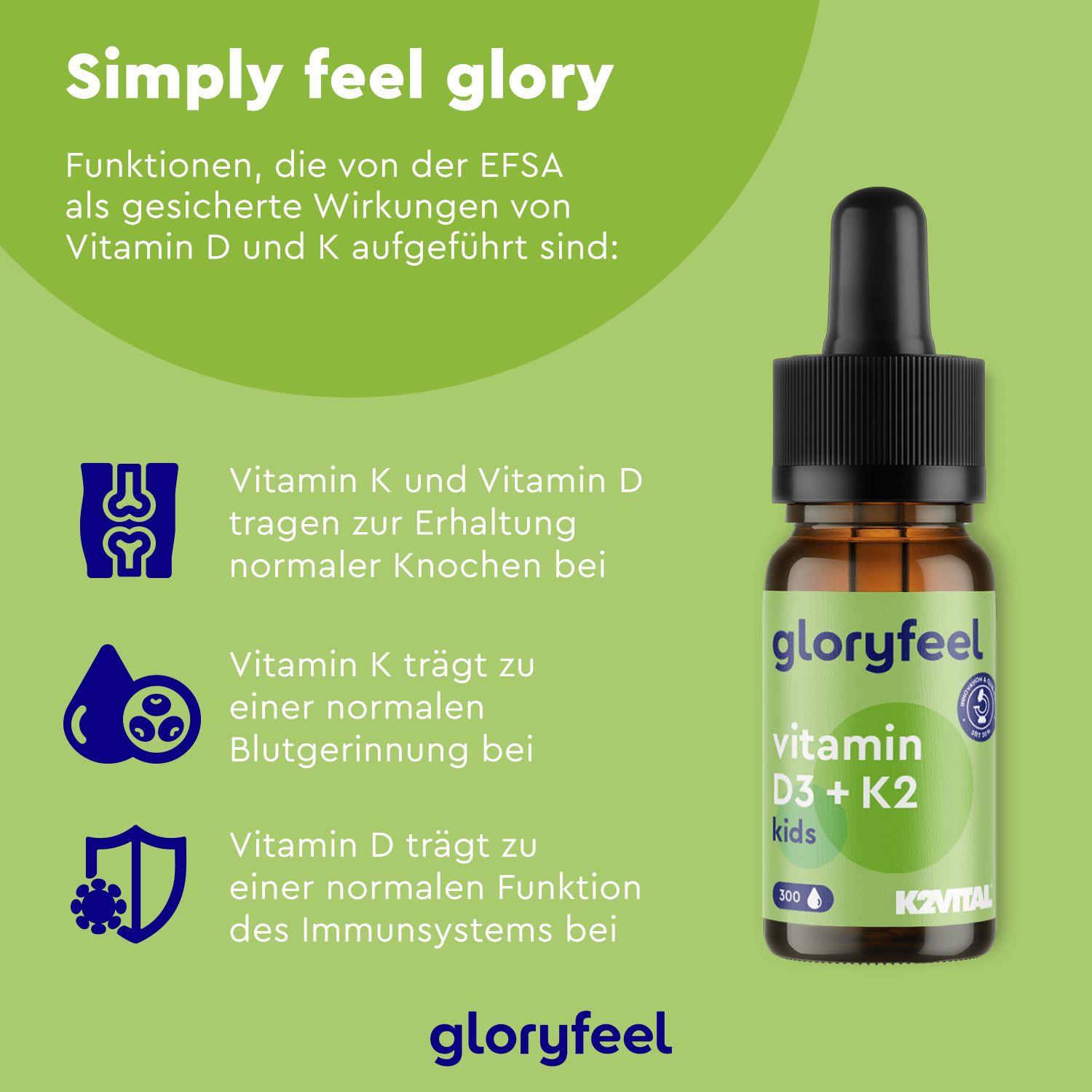 gloryfeel® Vitamin D3 + K2 500 I.E Tropfen Kids