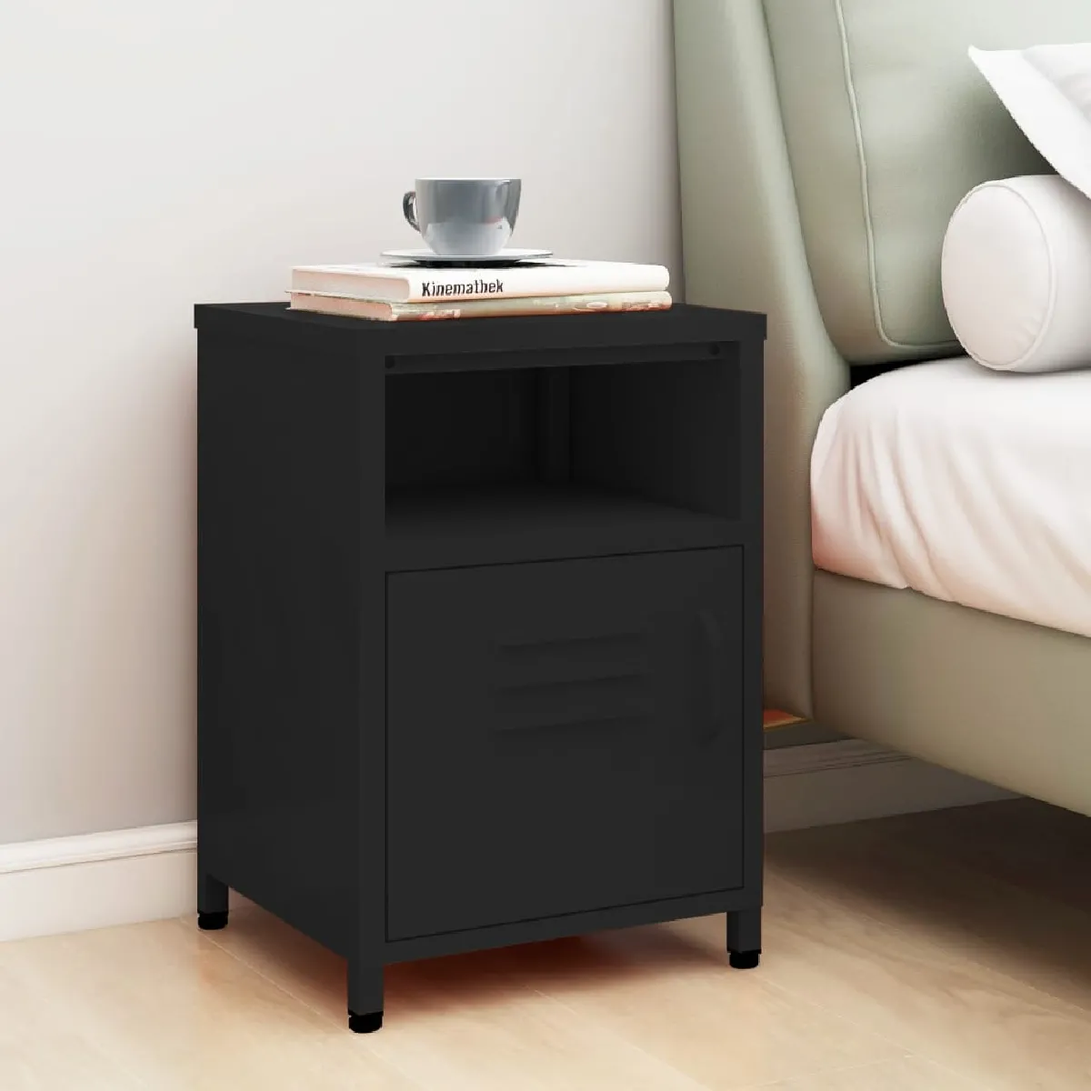 vidaXL Table de Chevet - Noir - Acier