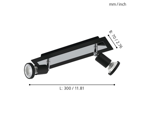 LED plafondspot 5W 400 lm 3000 K 38° L 30 cm zwart/chroom