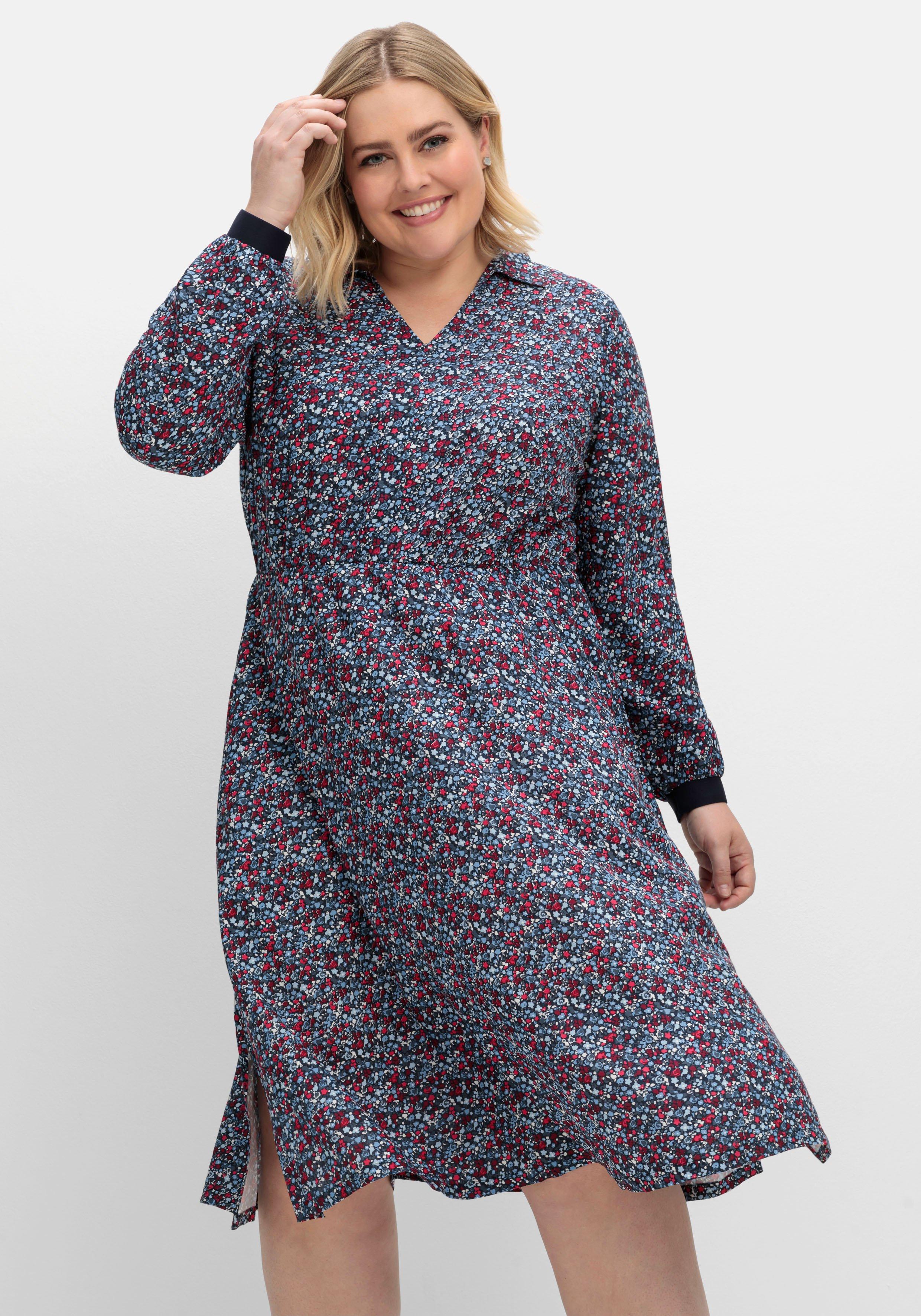 Hemdblusenkleid mit Alloverprint und Taillenbund