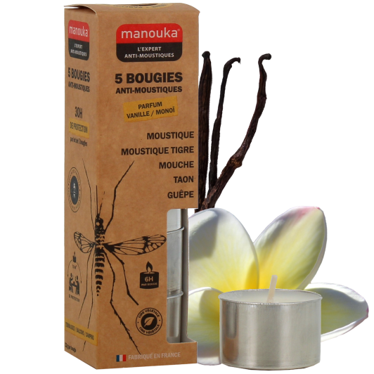 Manouka bougie anti-moustiques vanille monoi - Efficacité 6 heures