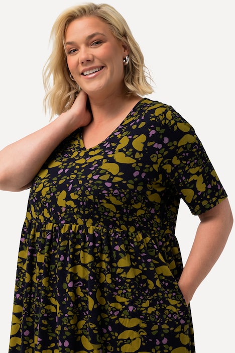 Jerseykleid, Schmetterlinge, V-Ausschnitt, Halbarm