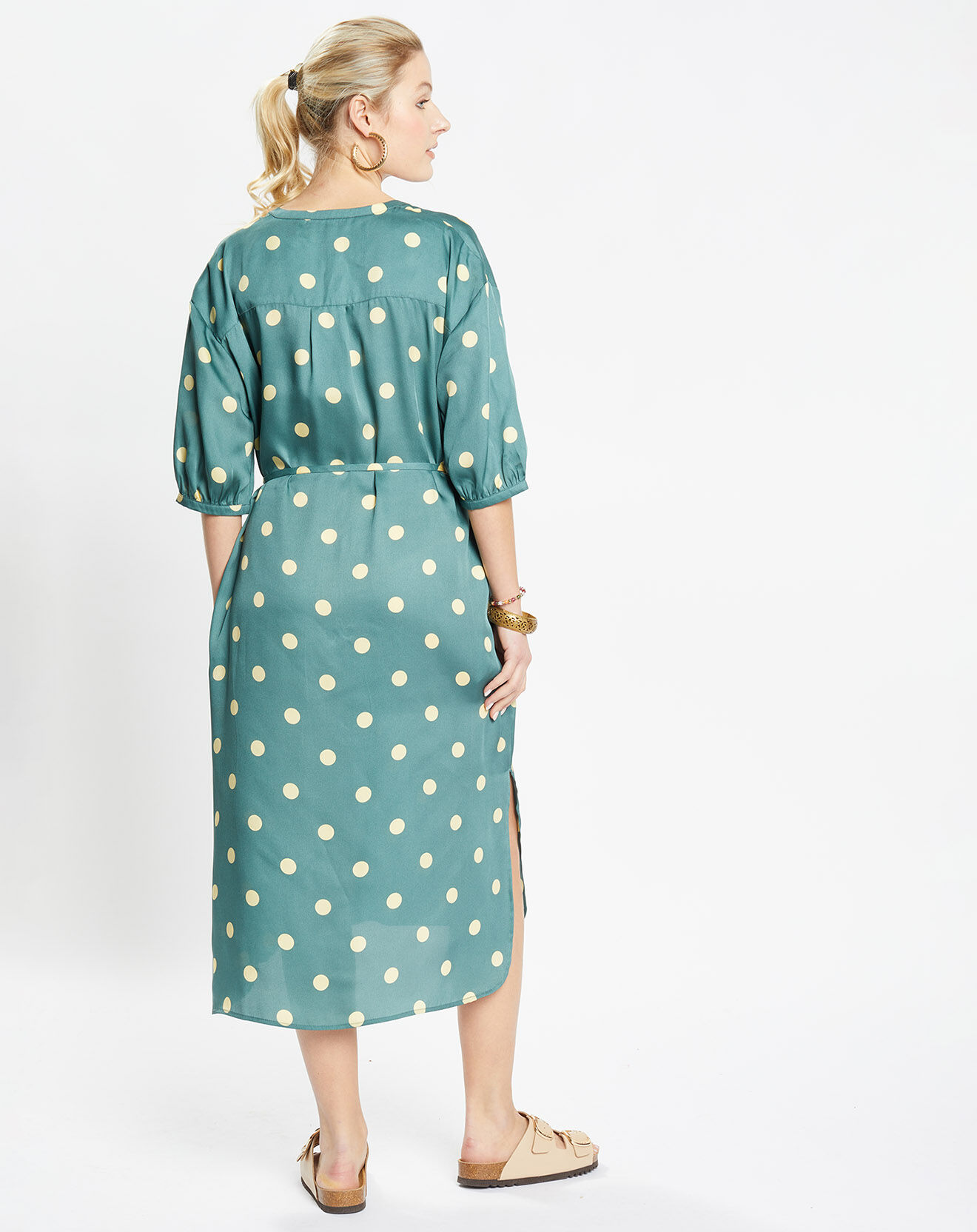 Jodhpur Robe chemise effet satinée Mona à pois verte