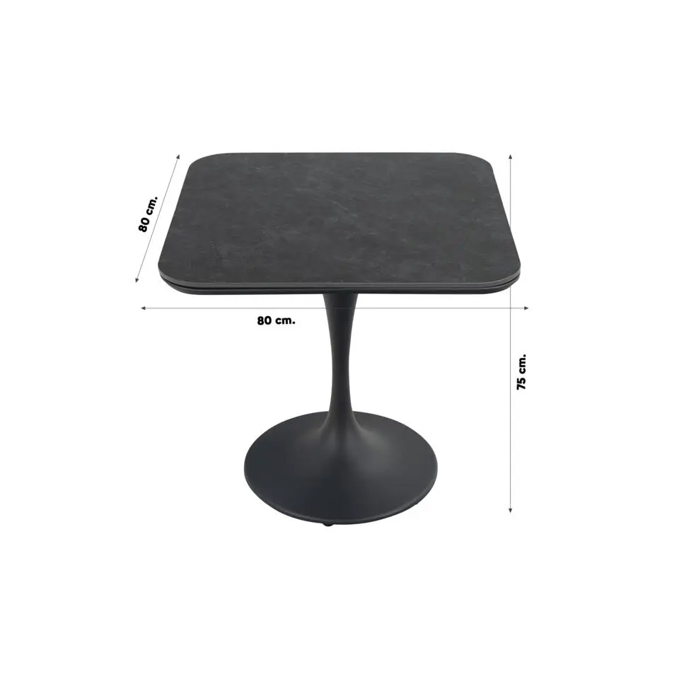 Jasmine/Toscara bistroset 80x80 cm. - Zwart/Keramiek