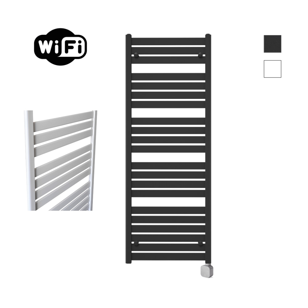 Sanicare Carini Moda elektrische Wifi radiator 160x60cm mat zwart met thermostaat chroom rechtsonder