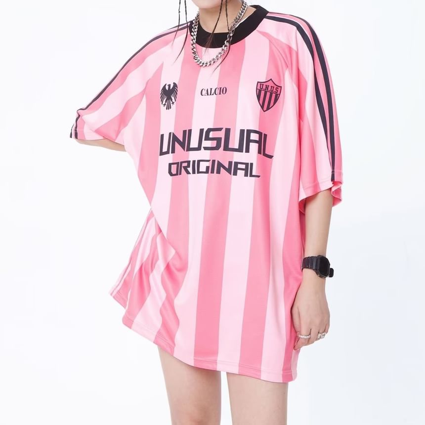 Bolgivy - Oversized jersey T-shirt met korte mouwen, gestreepte ronde hals