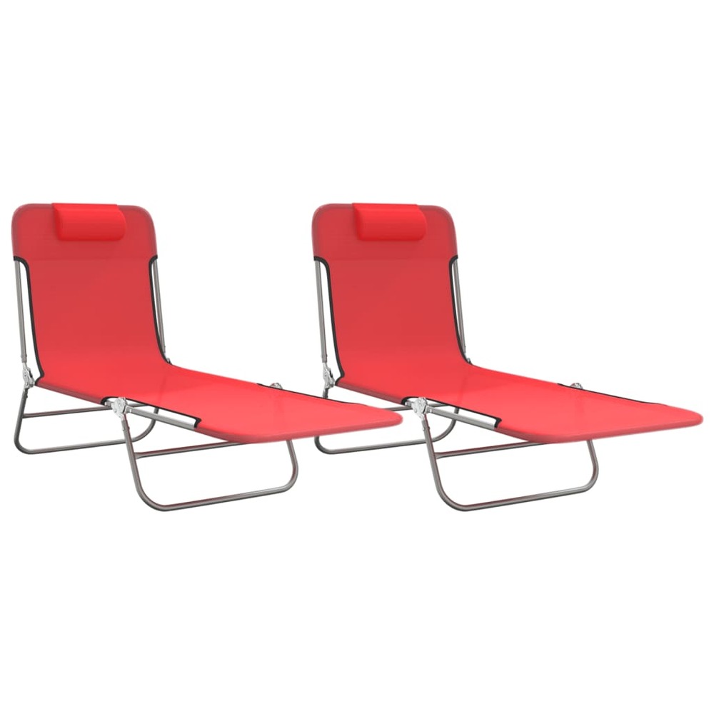 Chaises longues pliables 2 pcs rouge textilène et acier