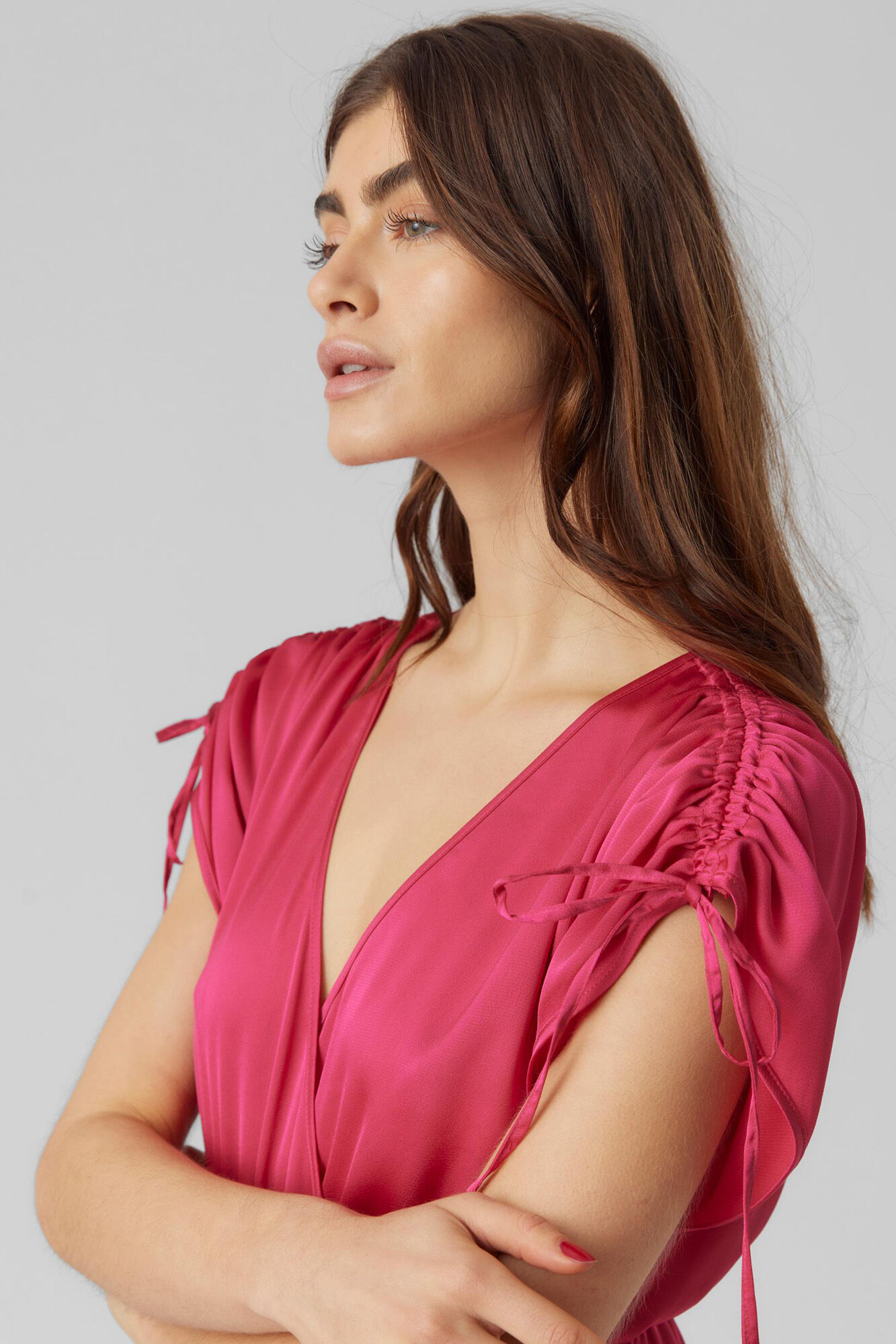 Vestido envelope de cetim - Rosa