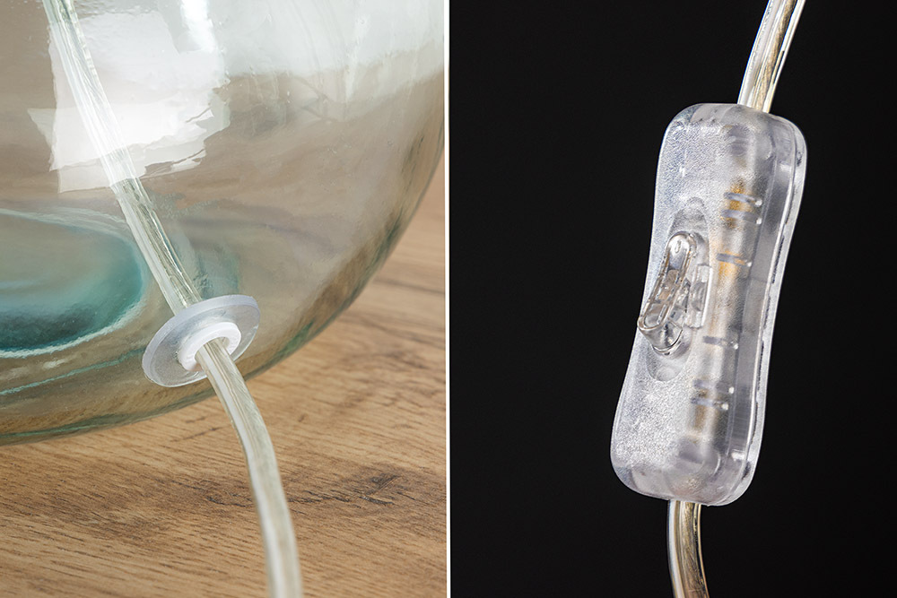 Moderne Tischlampe CLASSIC 60cm transparent recyceltes Glas weiß Stoffschirm