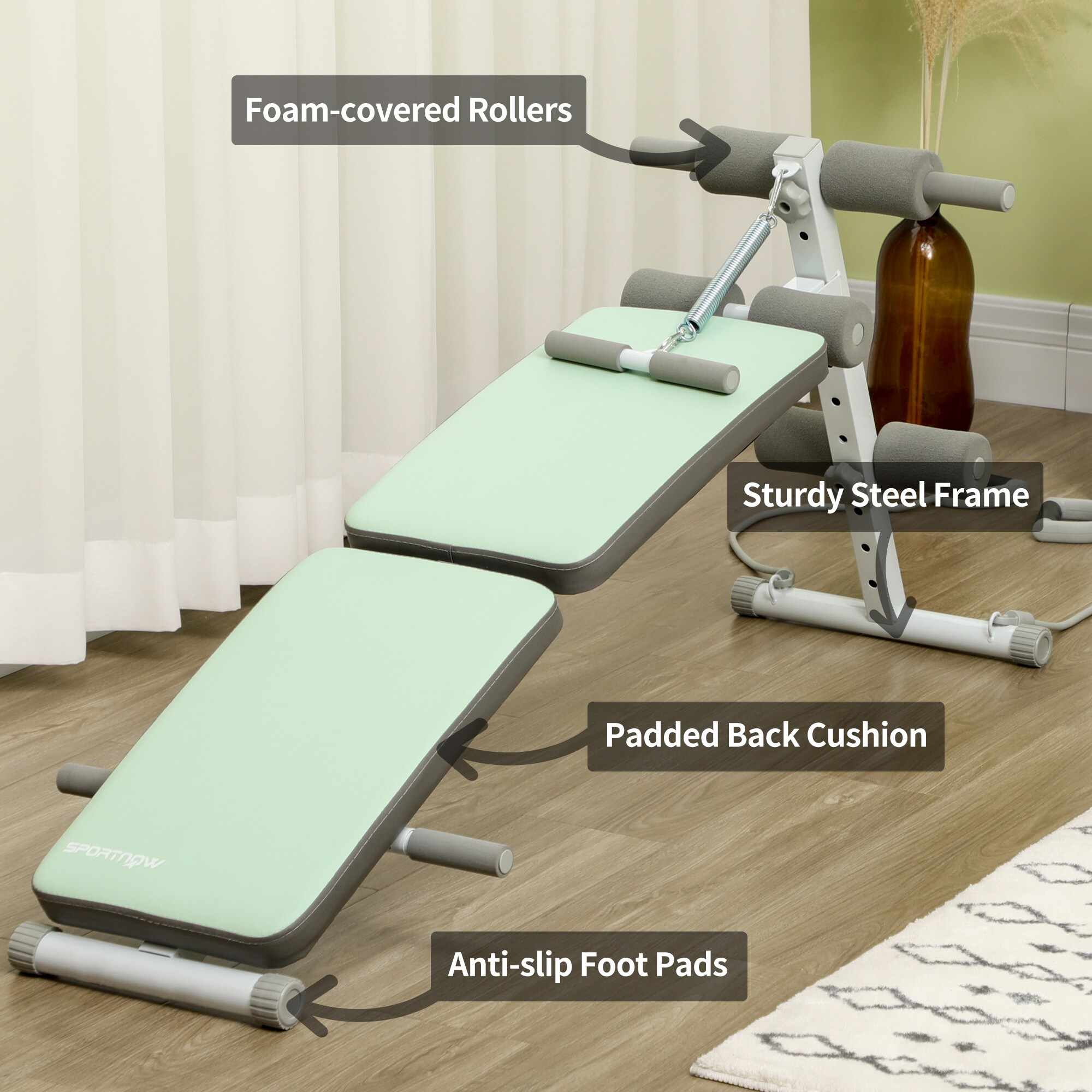 SPORTNOW Sit-up-Bank im Klappdesign grün 51L x 137B x 50-66H cm