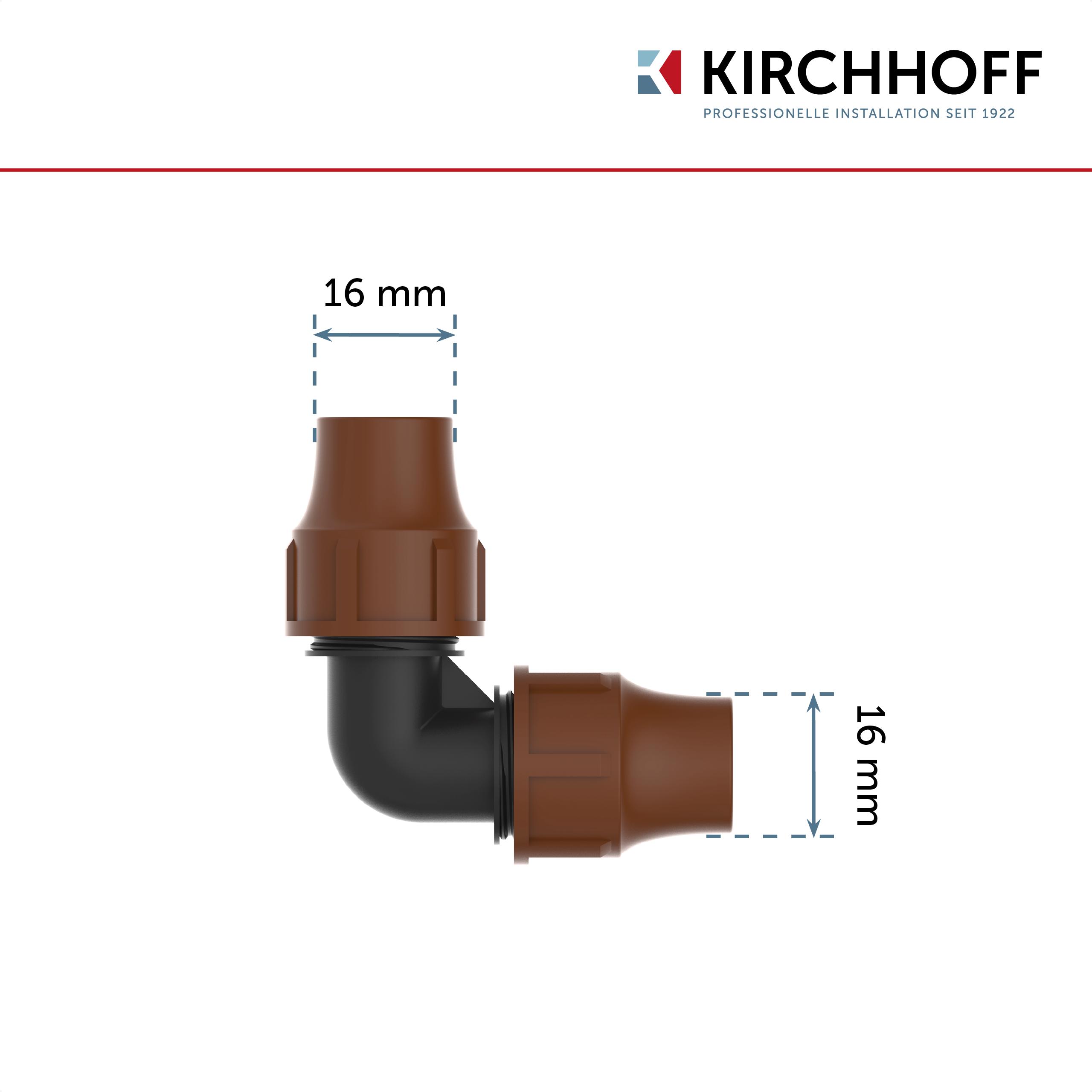 KIRCHHOFF 90° Winkel für Tröpfchenbewässerung, Schraubverbindung f. Drip-Bewässerung, Gartenbewässerung Made in EU