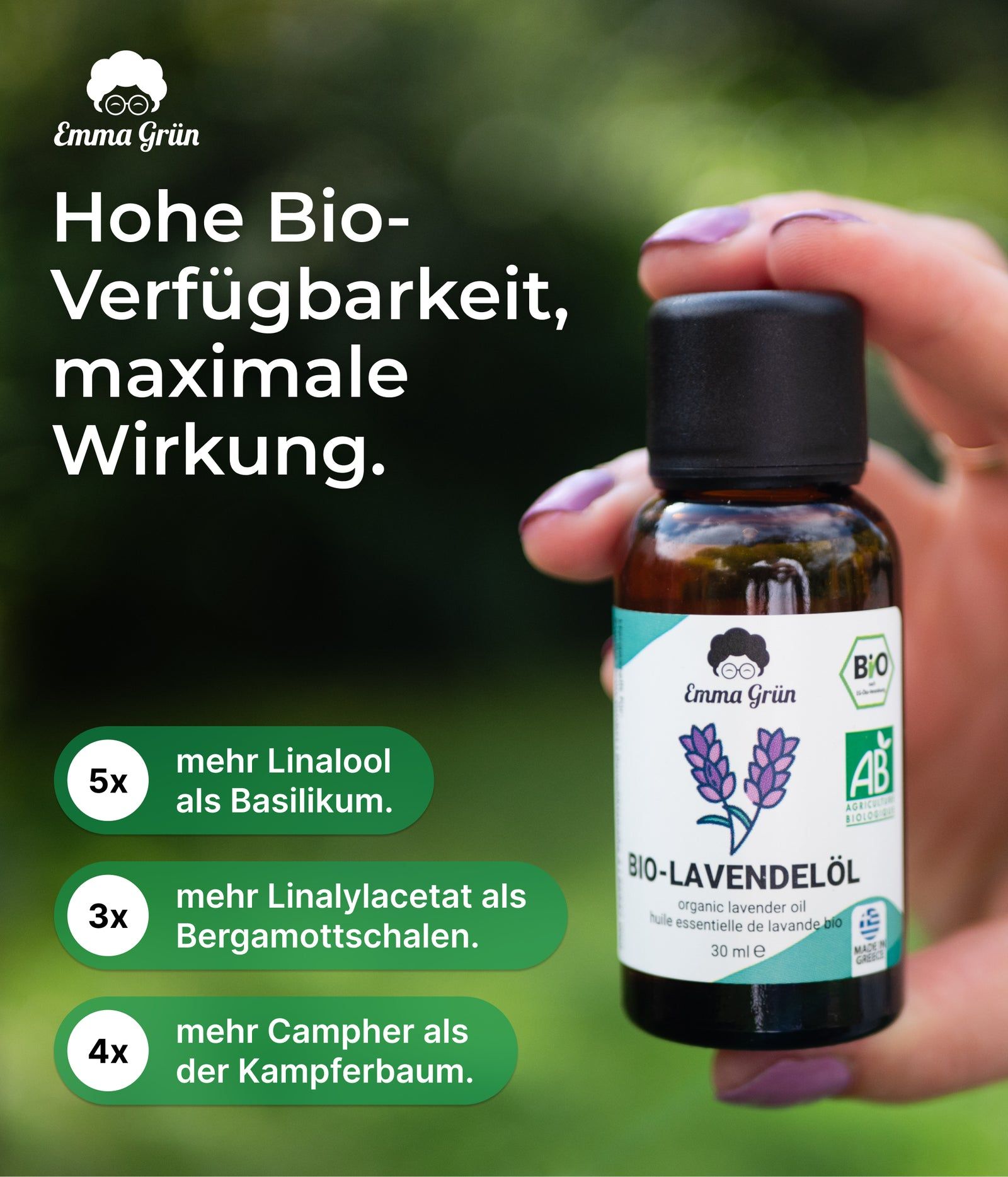 Emma Grün® ätherisches Bio Lavendelöl naturrein & hochdosiert