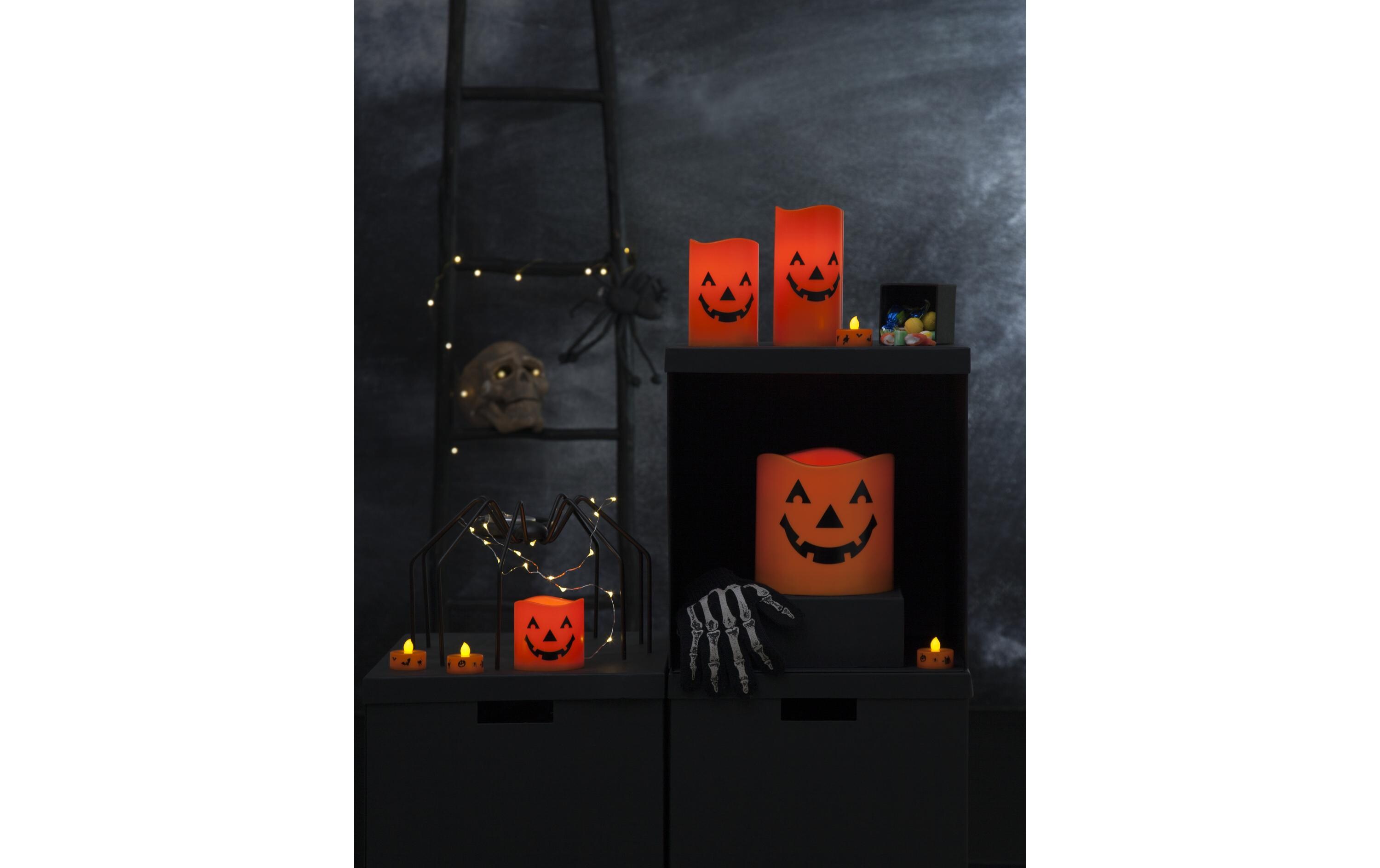LED-Kerze Halloween, Ø 15 x 15 cm, OrangeLeuchten zur Dekoration an Halloween